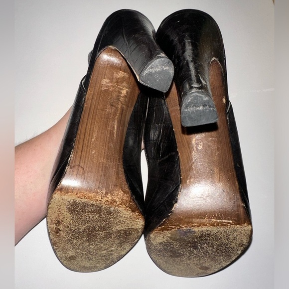 Stuwart Weizman women’s black sling back peep toe heels 8 formal party leather - Picture 6 of 12